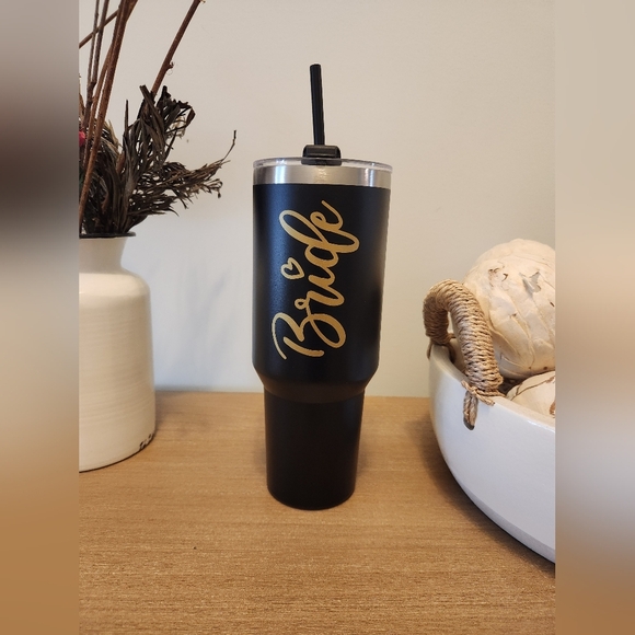 Black and Gold Bride Custom Tumbler with Straw 40 oz NWOT - Picture 1 of 6